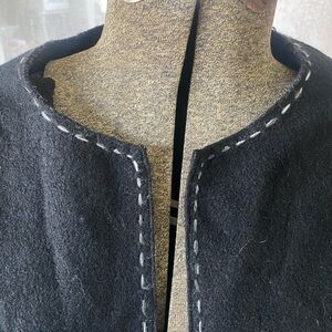 Vintage SPANNER Artsy Black Women's Wool Jacket White Running Stitch Size Large